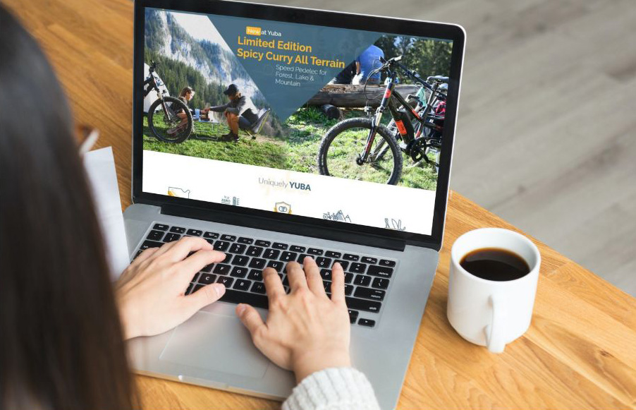 Site Yuba Bikes présenté sur un ordinateur portable