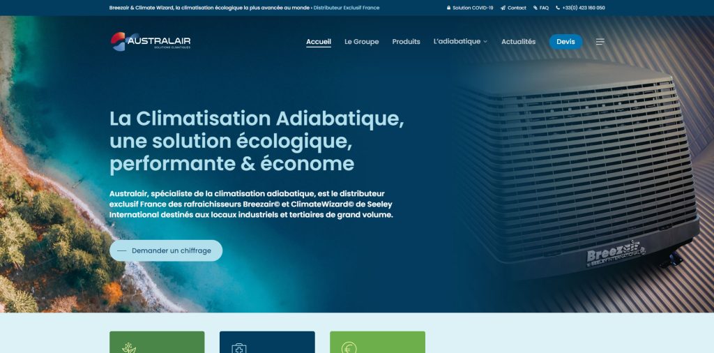 Page d’accueil du site Australair consacrée à la climatisation adiabatique