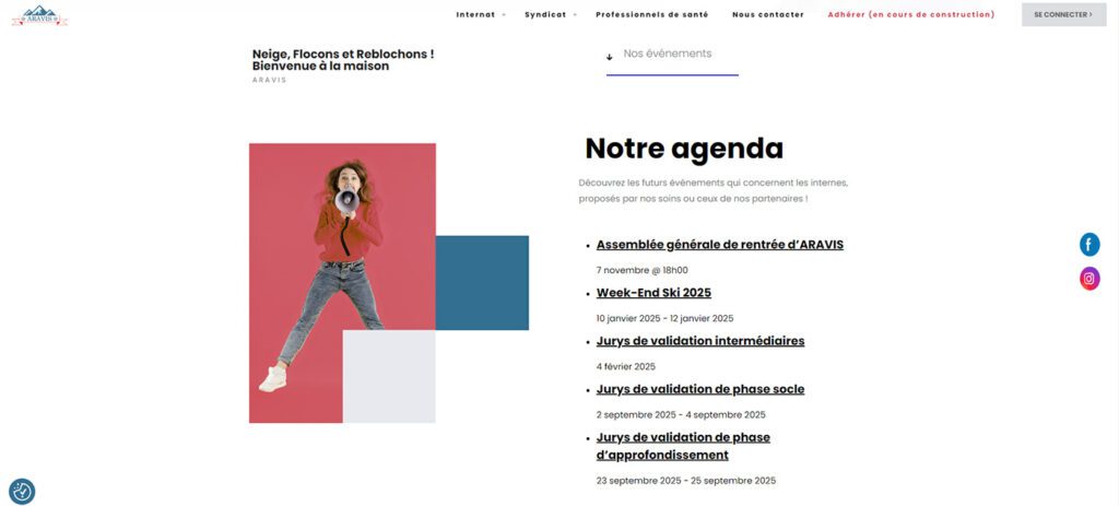 Page agenda du site Aravis Médecine