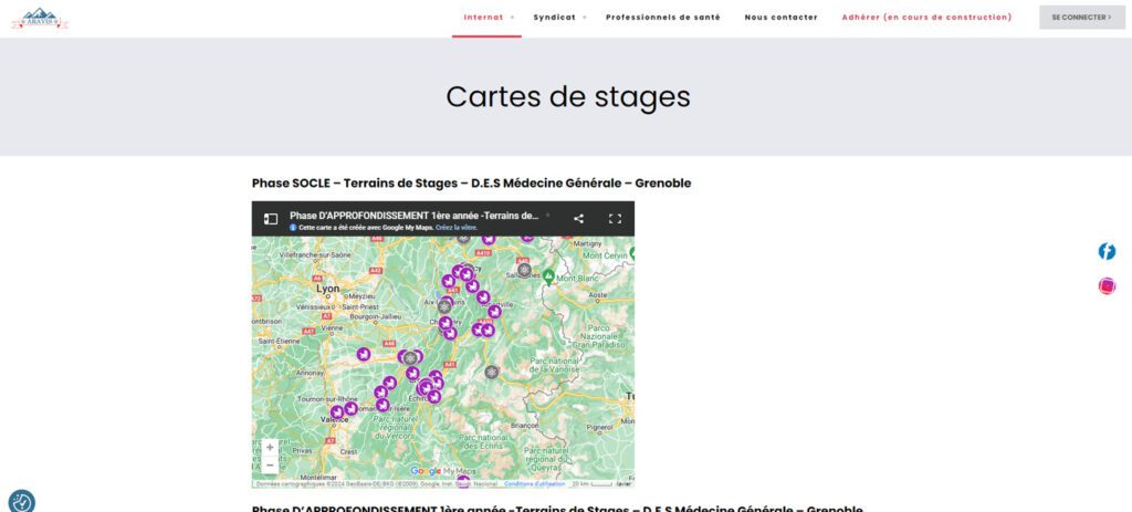 Carte des stages sur le site Aravis Médecine