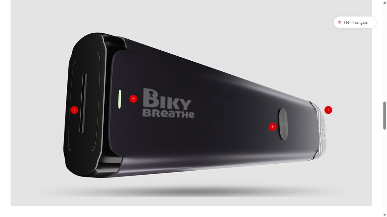 Présentation du BIKY Breathe avec des repères interactifs sur le site BIKY Pharma