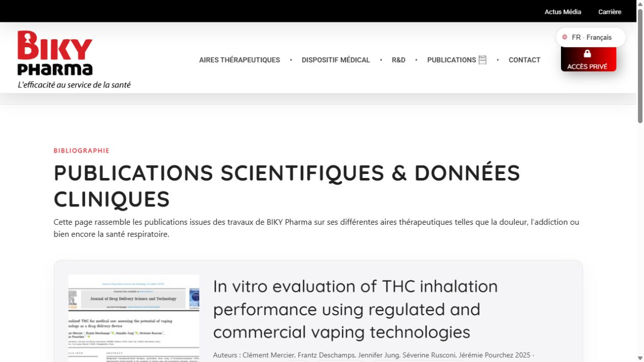 Page des publications scientifiques BIKY Pharma et ses fiches bibliographiques illustrées