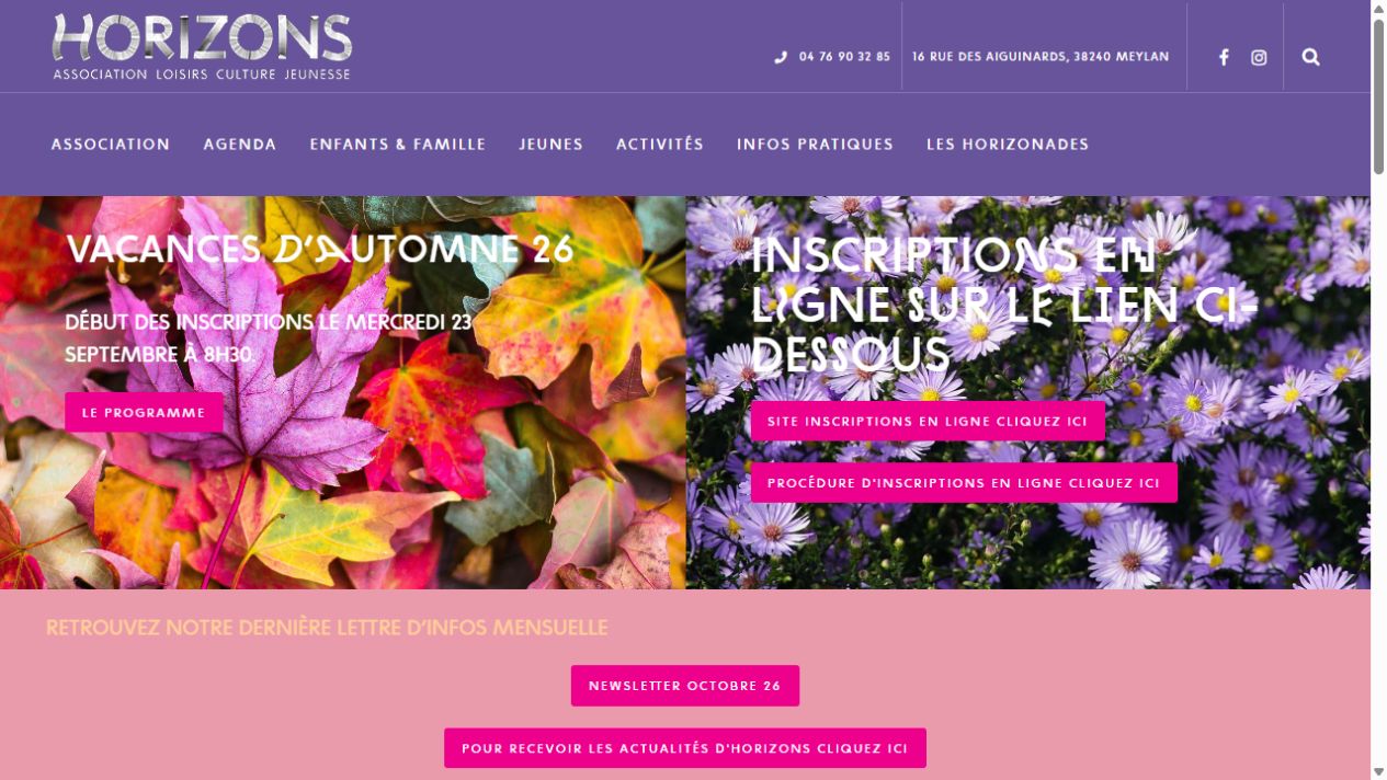 Accueil du site de l’association Horizons à Meylan