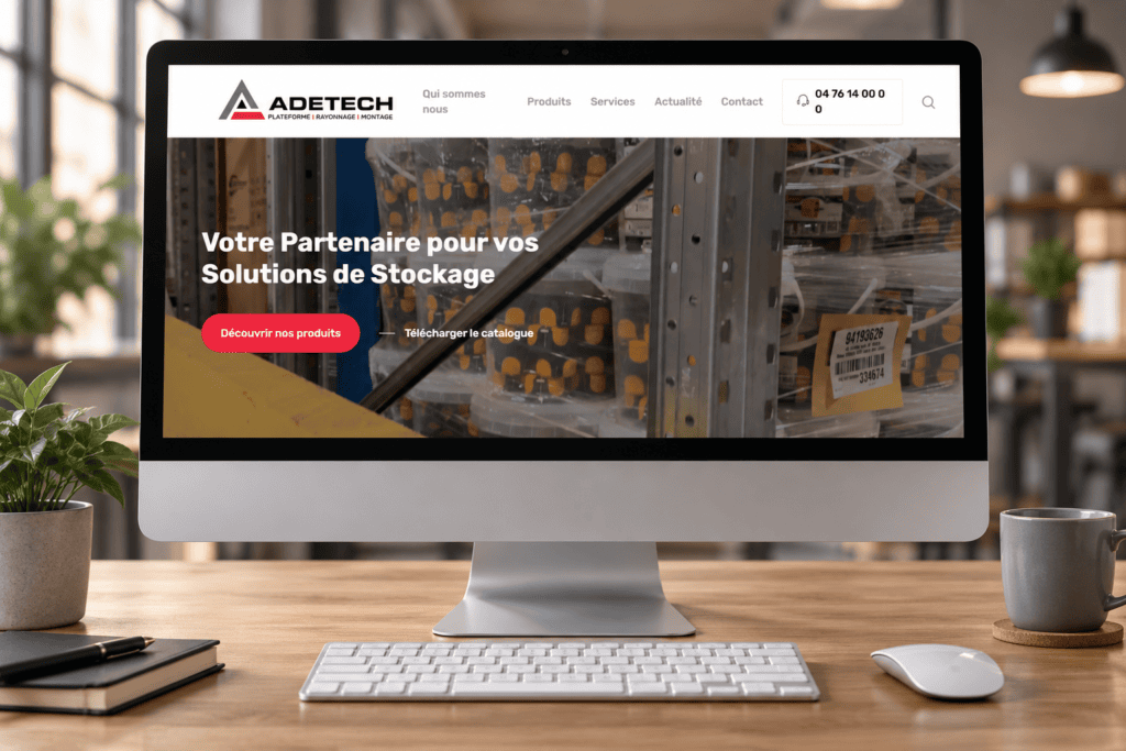 Site adetech présenté dans un mockup d’ordinateur