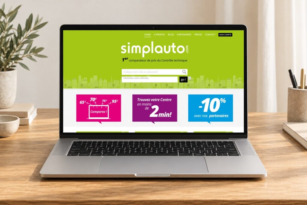 Site Simplauto présenté sur un ordinateur — réalisation web