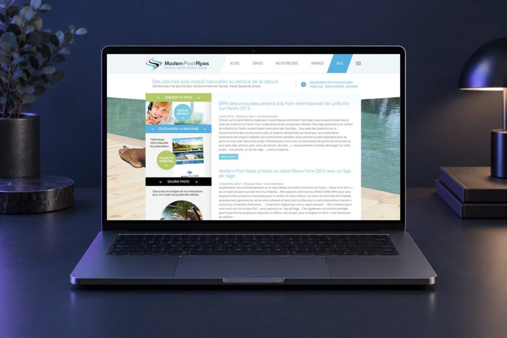 Site Modern Pool Alpes présenté sur un ordinateur — réalisation web