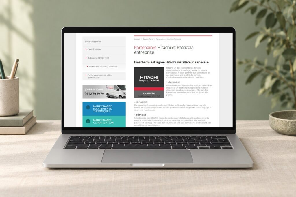 Site Ematherm présenté sur un ordinateur — réalisation web
