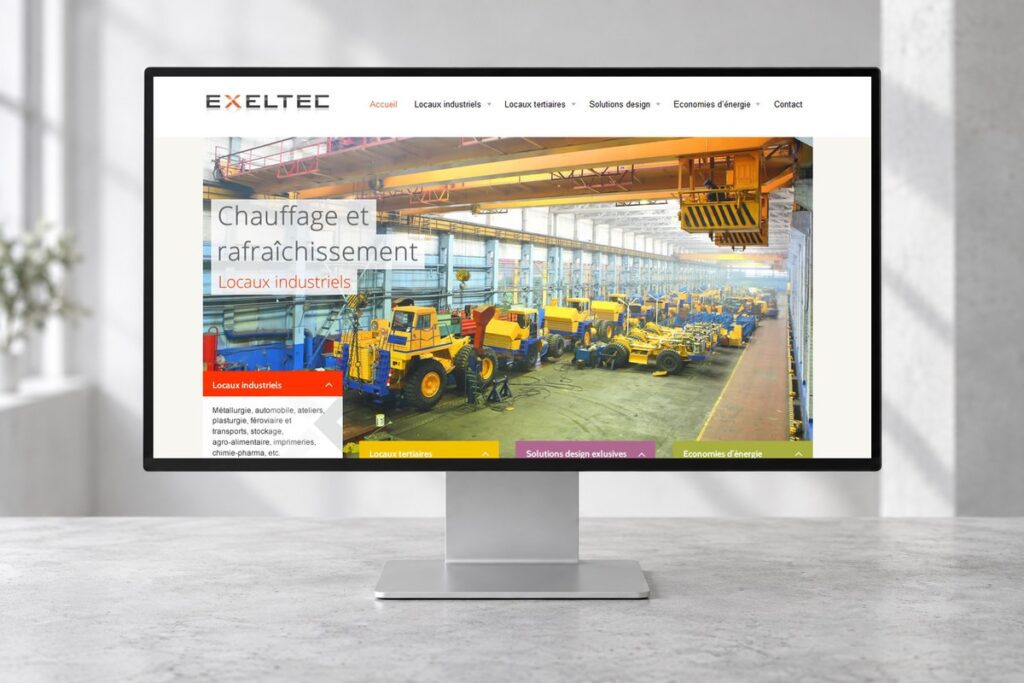 Site Exeltec présenté sur un ordinateur — réalisation web