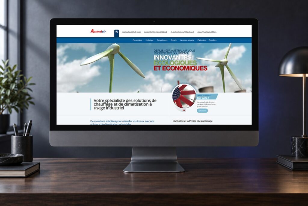 Site Australair V2 présenté sur un ordinateur — réalisation web