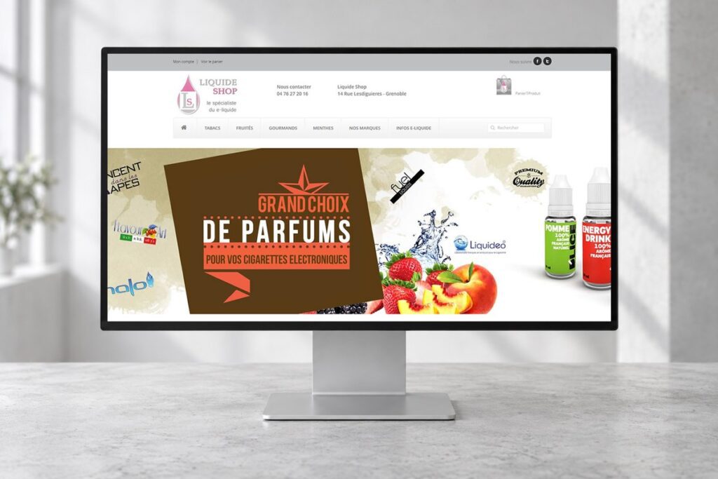 Site Liquide Shop présenté sur un ordinateur — réalisation web