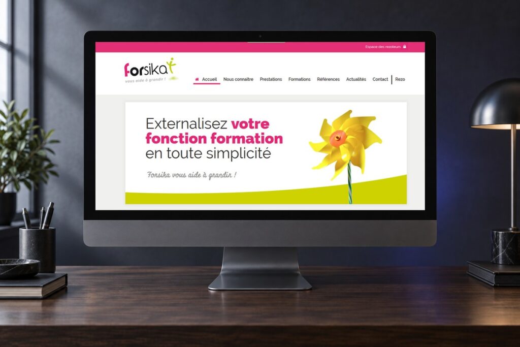Site Forsika présenté sur un ordinateur — réalisation web