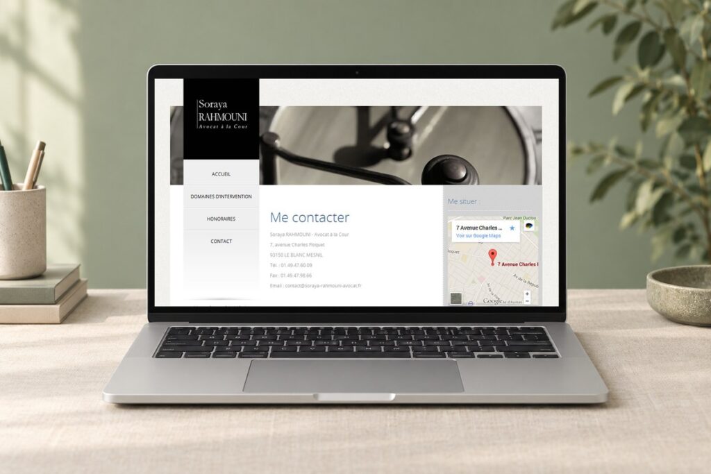 Site Maître Rahmouni avocat présenté sur un ordinateur — réalisation web