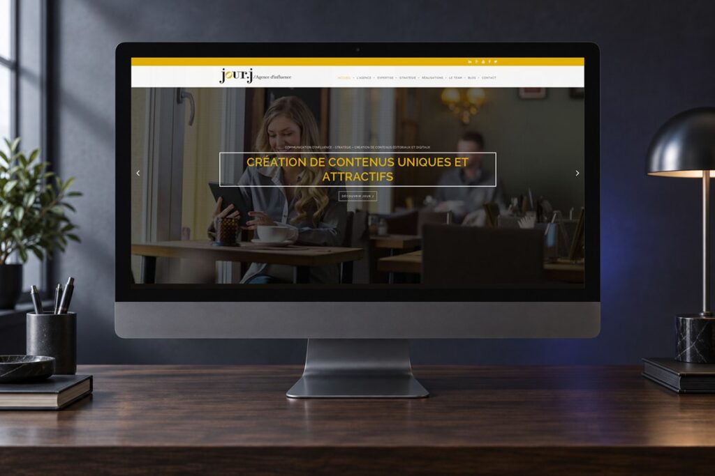 Site Jour J présenté sur un ordinateur — réalisation web