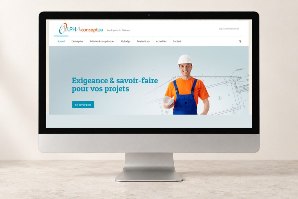 Site Alpha concept 38 présenté sur un ordinateur — réalisation web