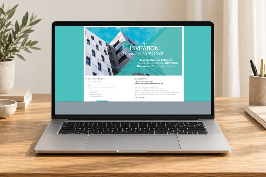 Site Centre de compétence Minatec présenté sur un ordinateur — réalisation web