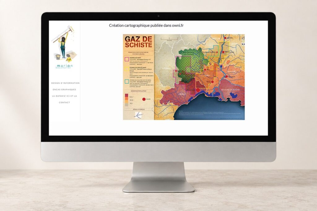 Site Dataviz Marion Boucharlat présenté sur un ordinateur — réalisation web
