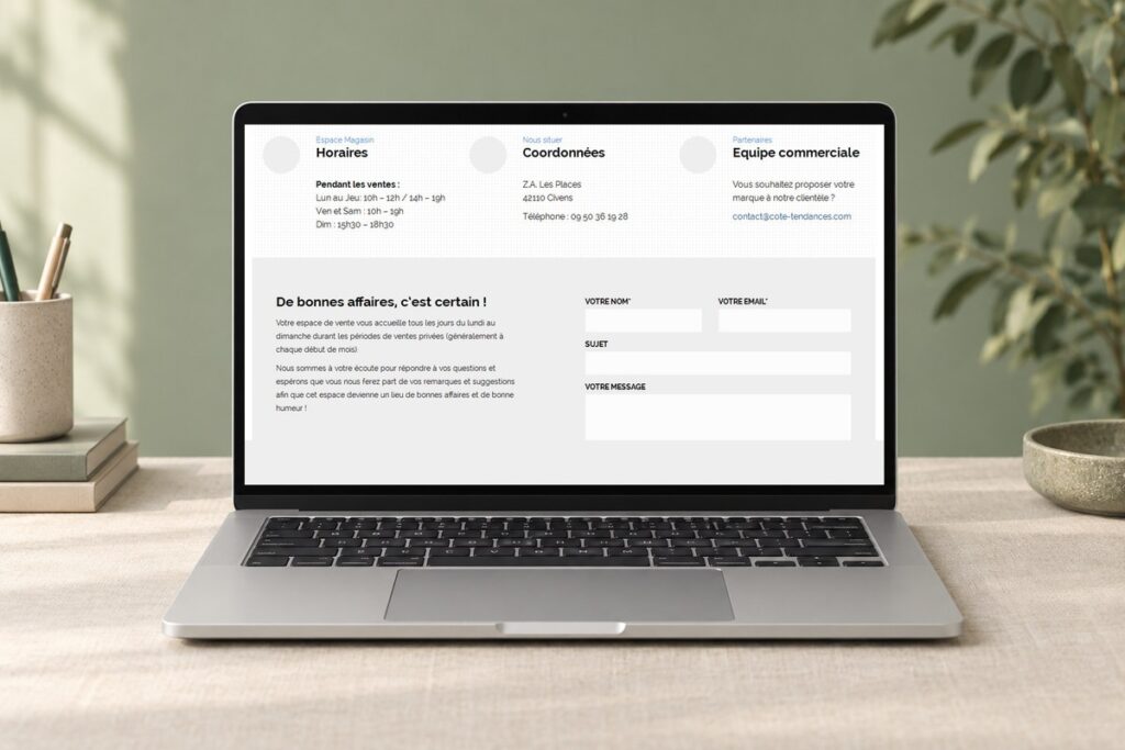 Site Côté tendances présenté sur un ordinateur — réalisation web