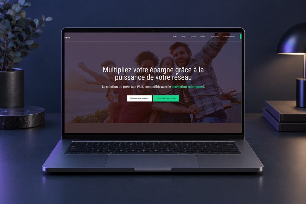 Site Wizwee présenté sur un ordinateur — réalisation web