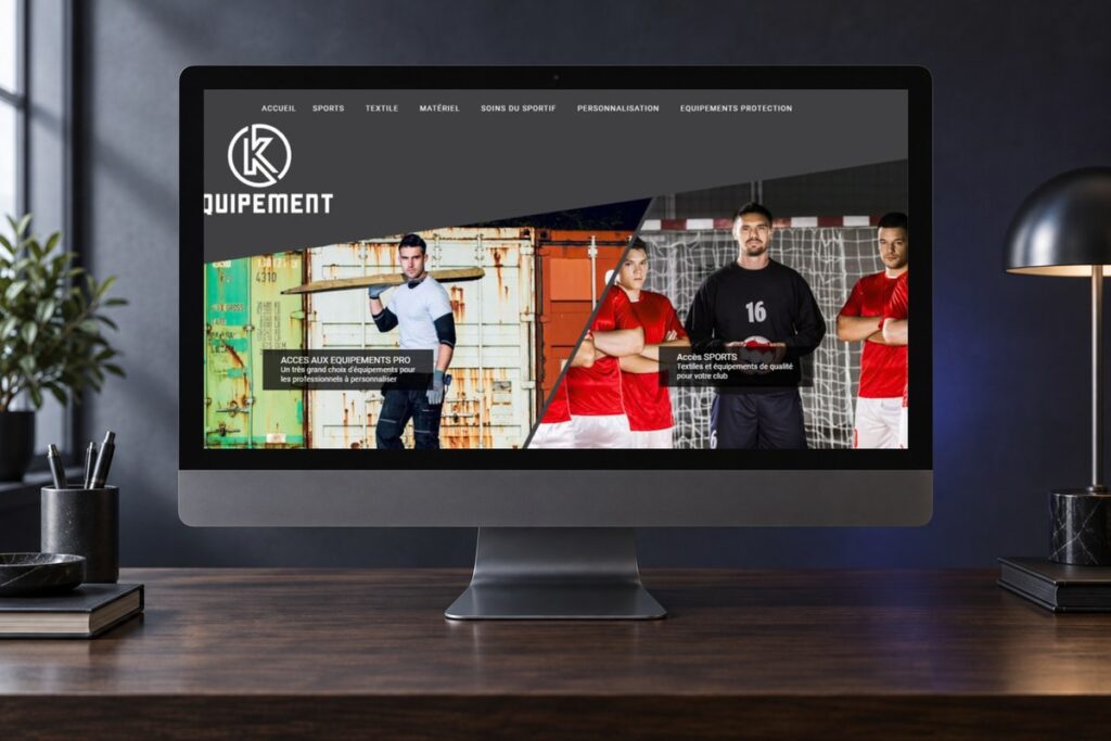 Site K-Equipement présenté sur un ordinateur — réalisation web