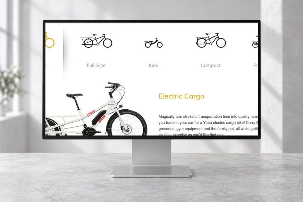 Site Yubabikes présenté sur un ordinateur — réalisation web