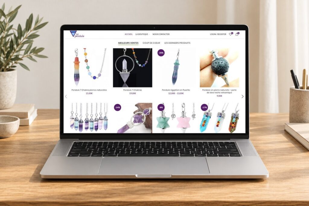 Site Le Pendule présenté sur un ordinateur — réalisation web