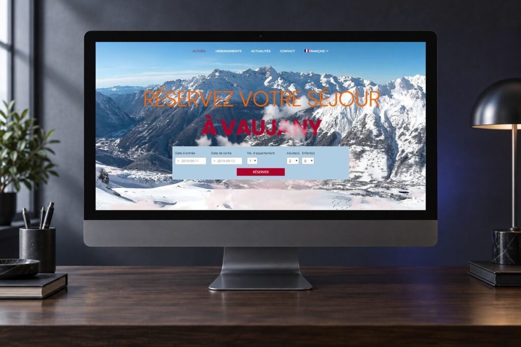 Site Vaujany Locations présenté sur un ordinateur — réalisation web