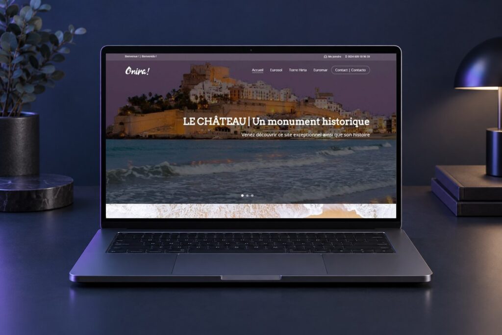 Site Onira présenté sur un ordinateur — réalisation web