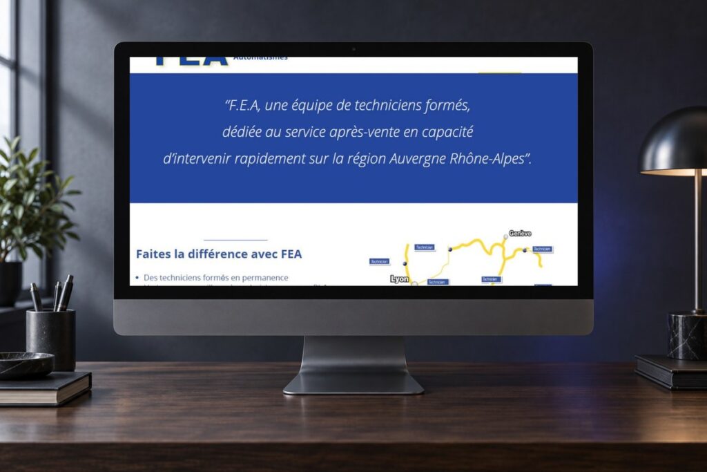 Site Fea Fermetures présenté sur un ordinateur — réalisation web