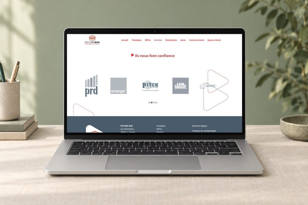 Site Pictureboxhd présenté sur un ordinateur — réalisation web