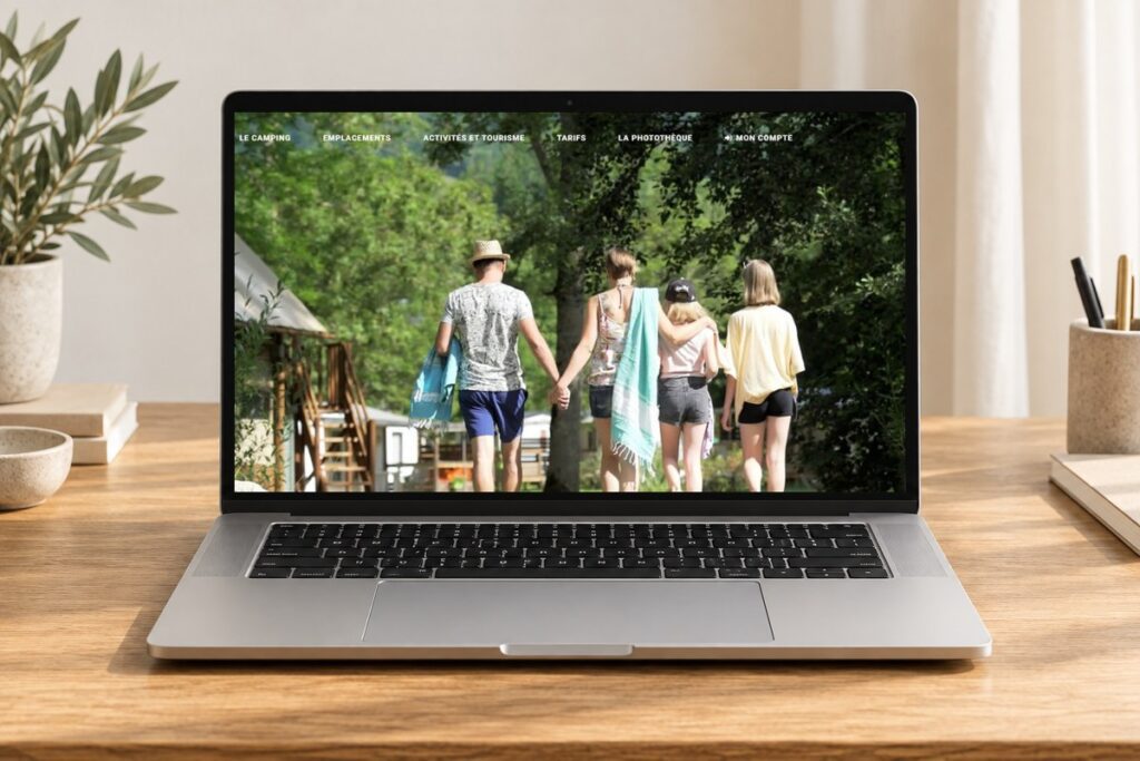 Site Camping Auvalbonheur présenté sur un ordinateur — réalisation web