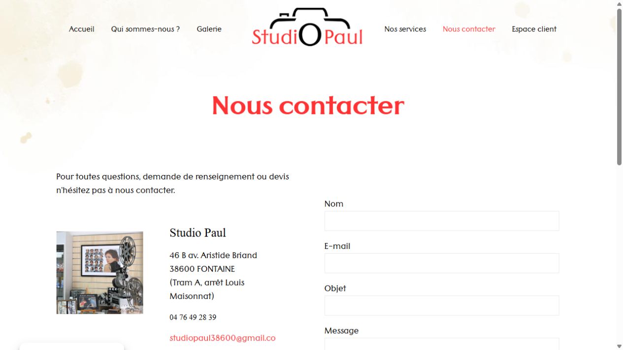 Page de contact du site StudioPaul et son formulaire